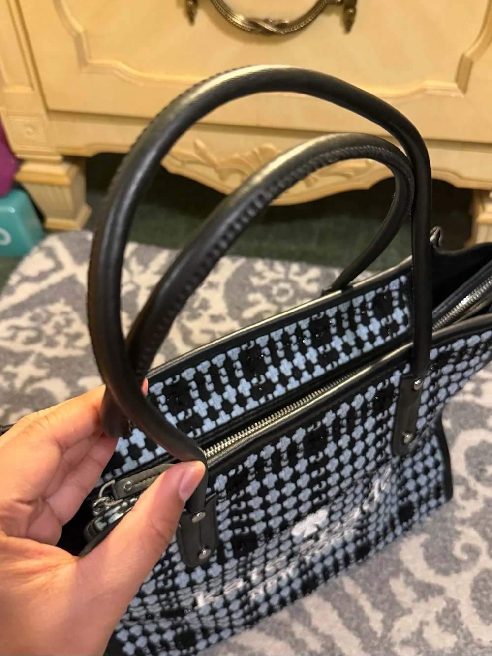 kate spade Black and White Woven Tweed Tote